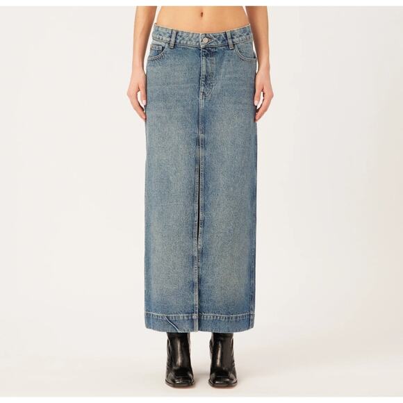 DL 1961 Asra Long Jran Skirt Blue Size 28 with front Slit - Picture 12 of 12